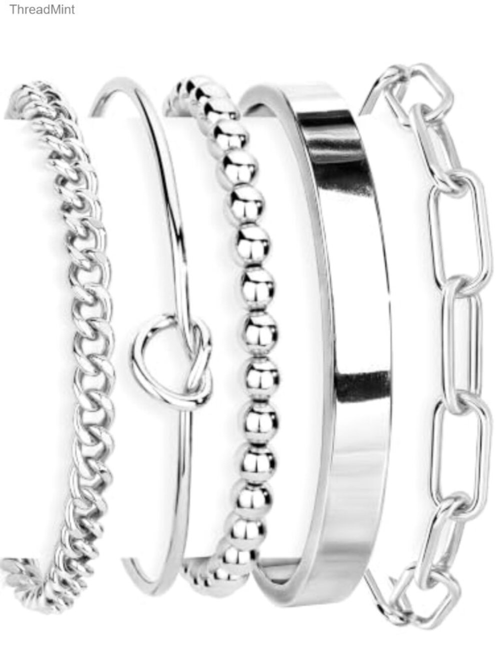 5 Pcs Stackable Bracelet Set 14K Gold Plated Bangle Cuban Love Knot Paperclip